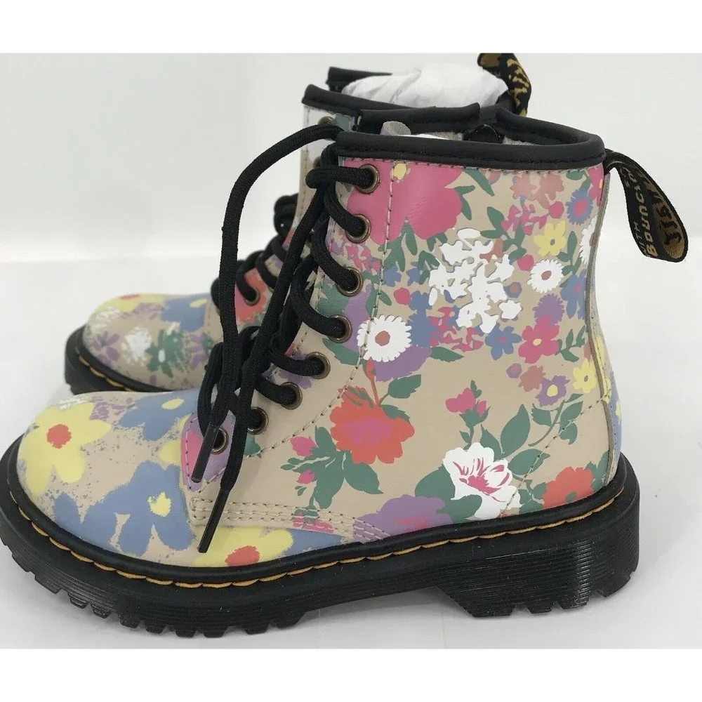 DR MARTENS Junior 1460 J Floral Mash Up Leather Lace‎ Up Boots Size 12 New W/Box